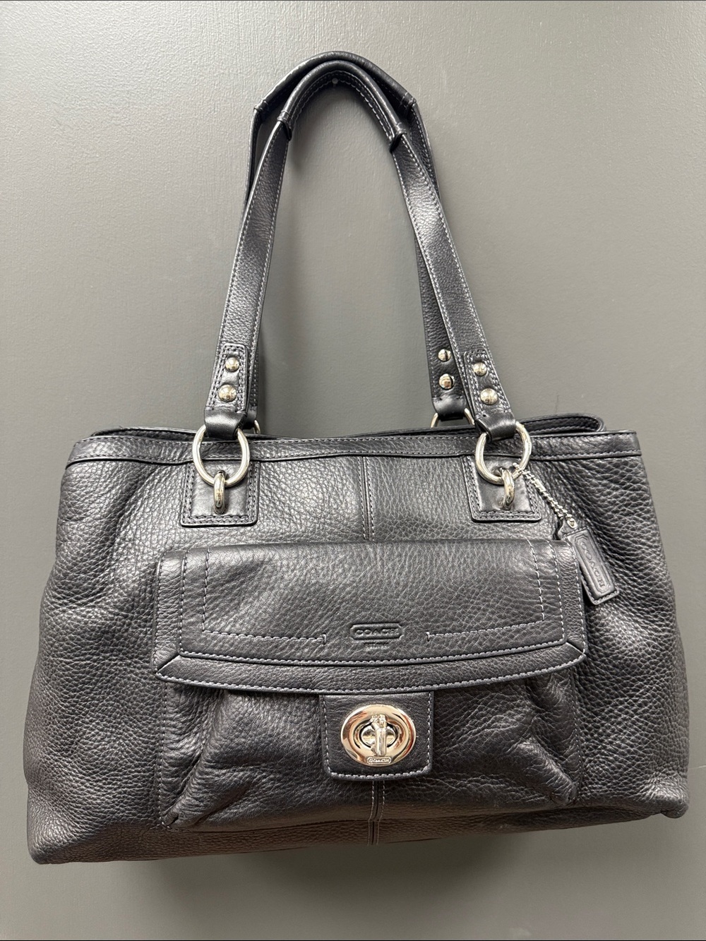 Vintage Coach Penelope Pebbled Leather Turnlock Satchel - Black-EUC